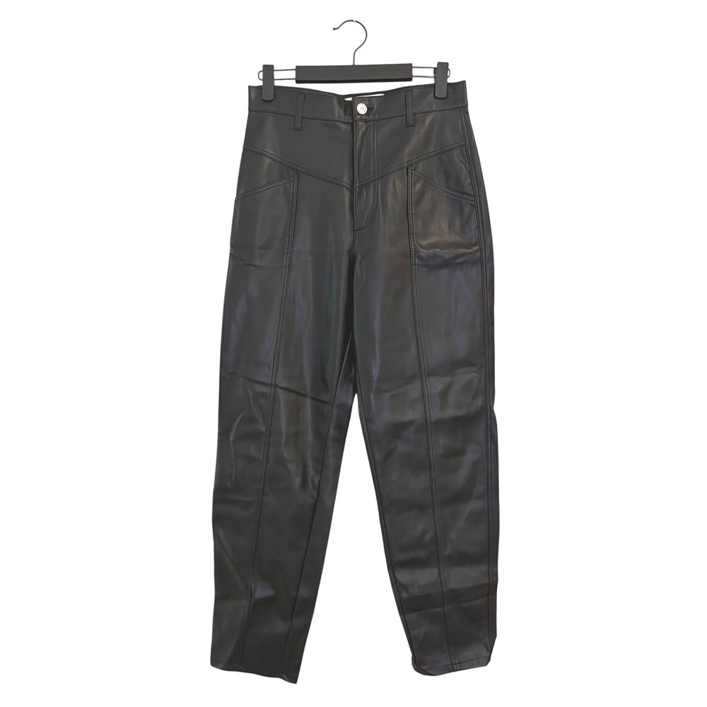 Zara Black Faux Leather High Waisted Western Yoke Tapered Pants SIZE 2